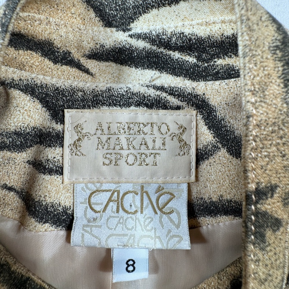 Alberto Makali Sport Caché Vintage Tiger Print Faux Suede Jacket Size 8 - Picture 3 of 7